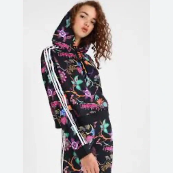 Adidas Poisonous Garden Flower Cropped Hoodie Sweatshirt Gym Workout Outfit M - Picture 2 of 12